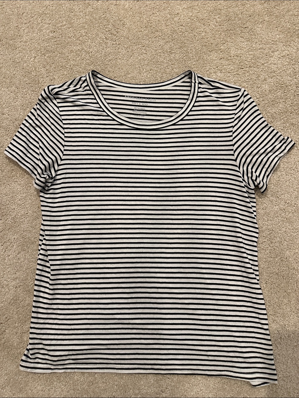 American Eagle Outfitters Black and White Striped Short Sleeve Tee